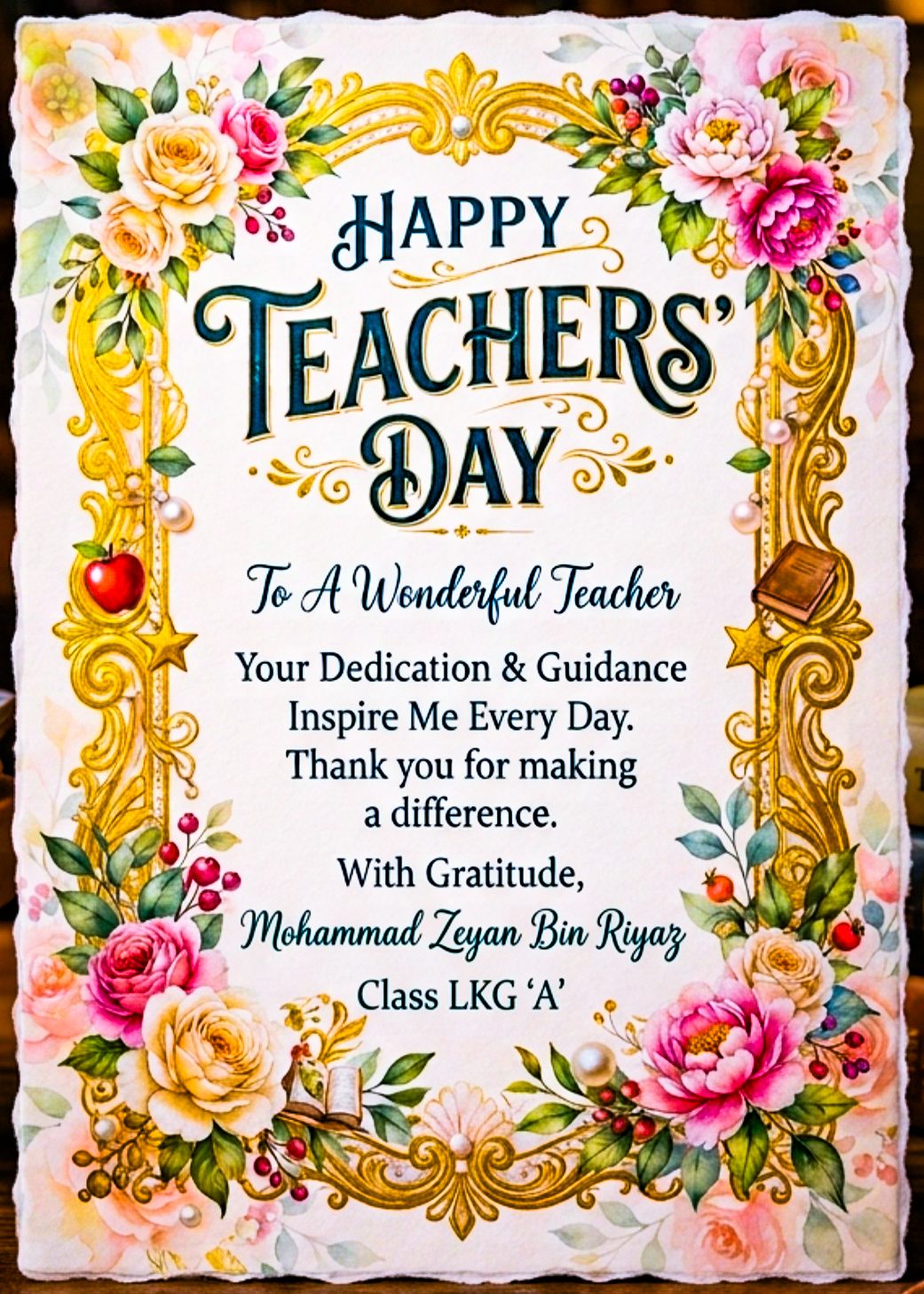 Teacher's day wish by a student of LKG class
